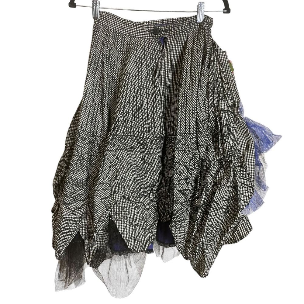 Upcycled Vintage 50s Black & White Checkered Flocked Full Skirt Funky Petticoat - Picture 3 of 6